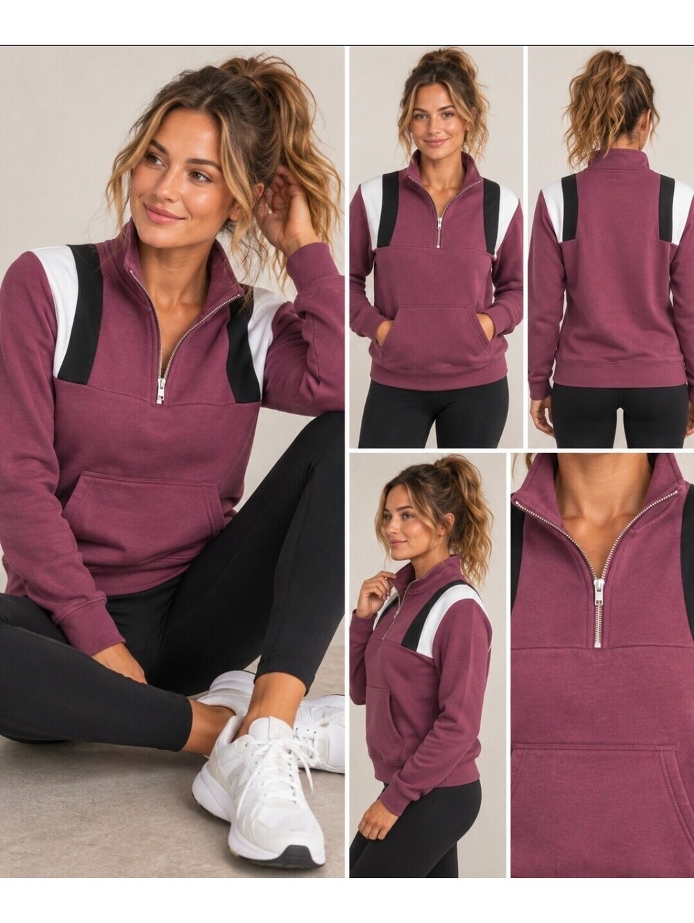 PINK Victoria’s Secret Quarter Zip Sweatshirt Small Plum Colorblock Pullover